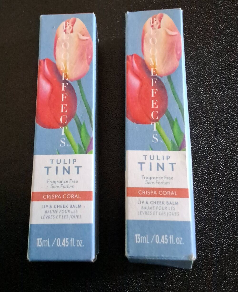 BNIB~Lot of (2) BLOOMEFFECTS Tulip Tint Lip & Cheek Balm in Crispa Coral